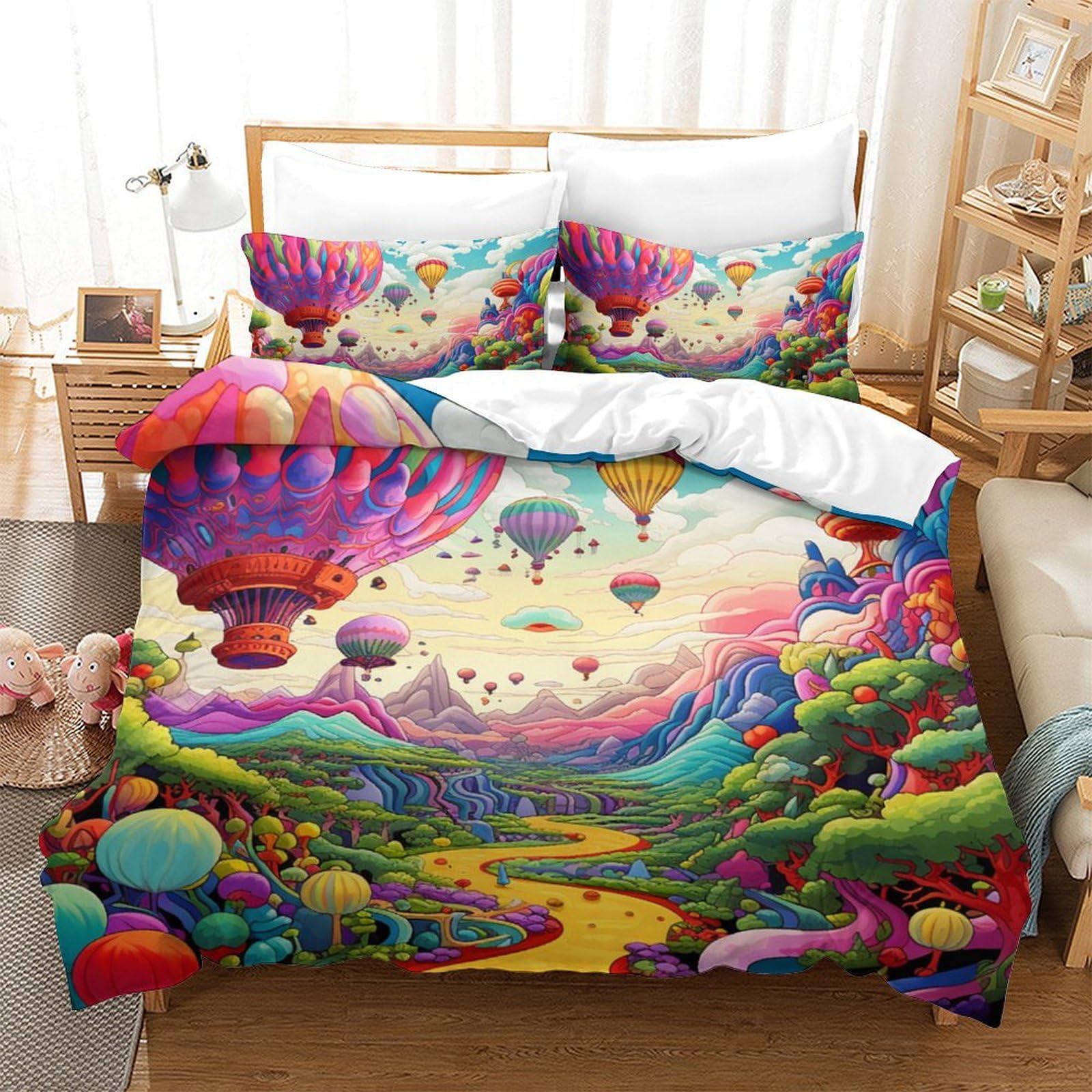 Housse de couette 3D ballon à air chaud avec taie d'oreiller lit enfant microfibre
