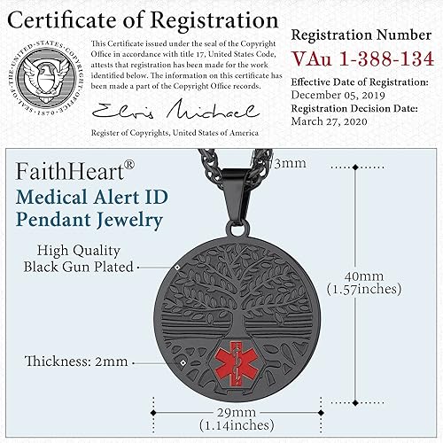 Miniatura 2 de FaithHeart Collar de identificación de alerta médica, acero inoxidable chapado en oro de 18 quilates, collar con colgante de identificación de