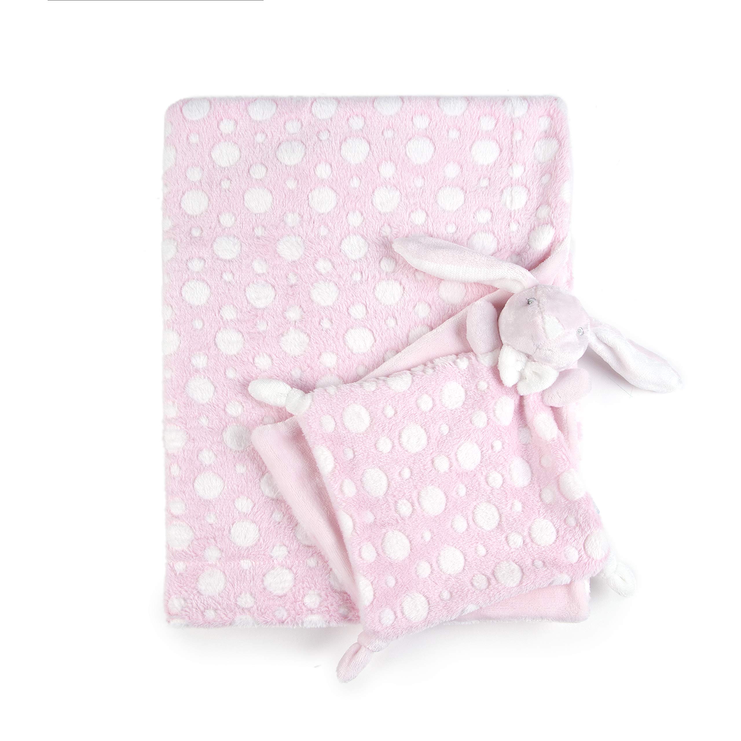 Tadpoles Plush Comfort Baby Security Blanket & Lovie 2PC Set, Pink Bubbles & Bunny Best Friend