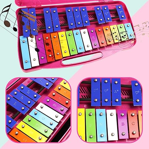 Miniatura 28 de Soulmate Xilófono, instrumento de xilófono Glockenspiel de 25 notas para niños, juguete musical de metal, instrumento de percusión profesional