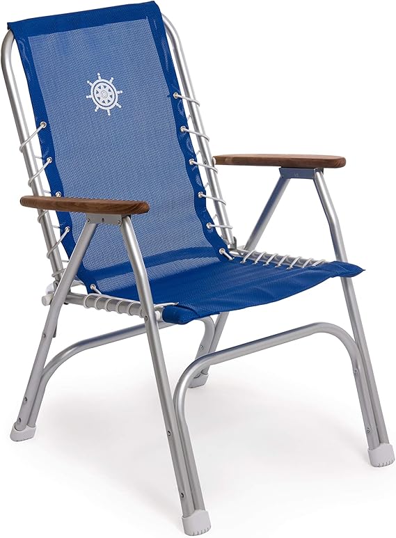 FORMA MARINE High Back Deck Chair, Boat Chair, Folding, Anodized, Aluminium, Blue