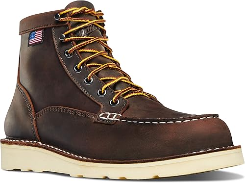 Danner Botas de trabajo Bull Run de 6 pulgadas con punta de acero para mujer, parte superior de cuero de grano completo engrasado con suela de cuña