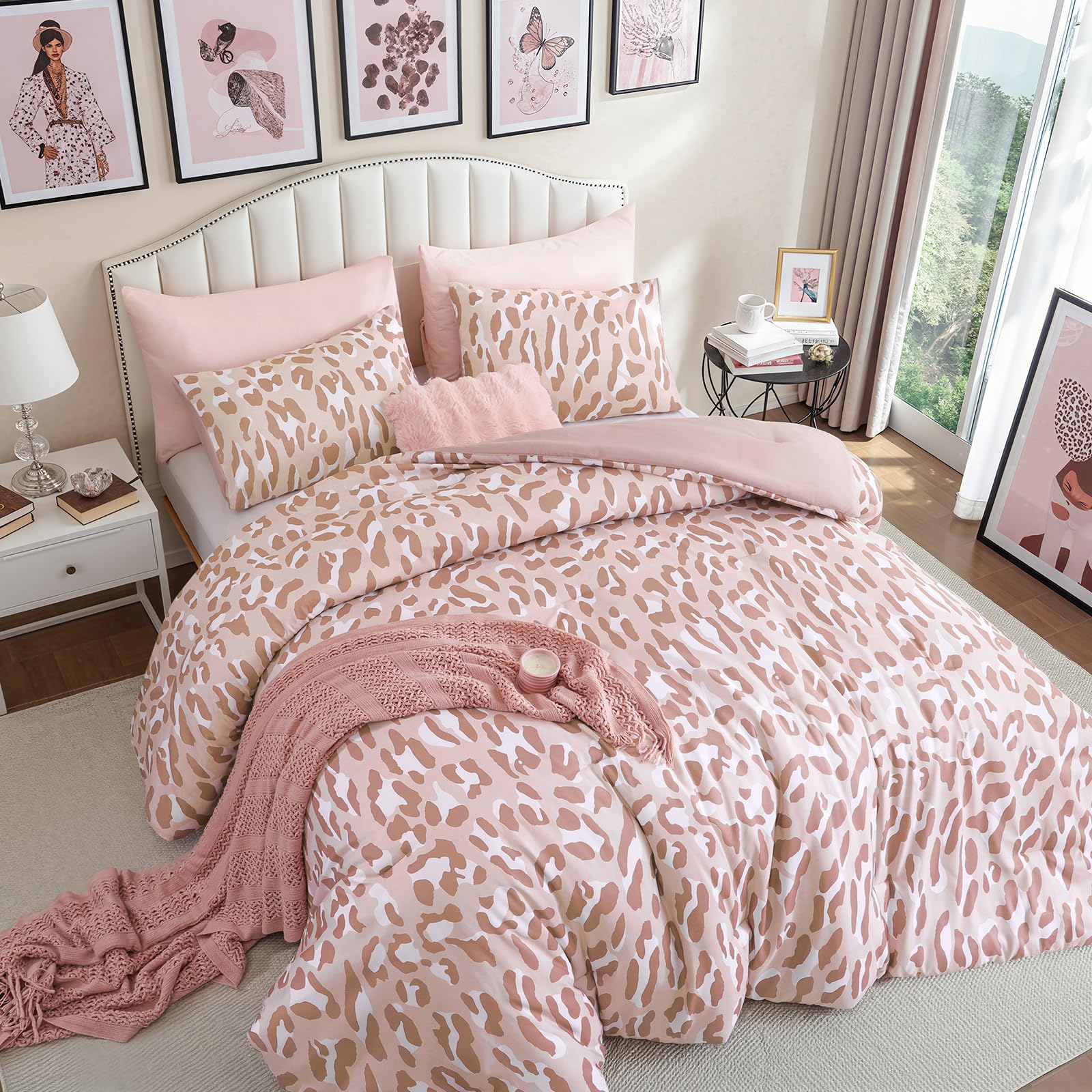 Cheetah Print Comforter Set Full Size, Luxury Leopard Print Bedding, Beige | Soft Microfiber Animal Bedding Set with 2 Breathable Pillowcases, Faux Fur Texture, for an All-Season Comforter-image-15