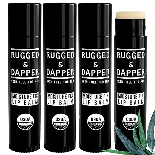 Rugged & Dapper – Bálsamo de Labios para hombre – 4 unidades – Orgánico y con 100% de ingredientes naturales, set Matte Chap Stick – hidrata con un