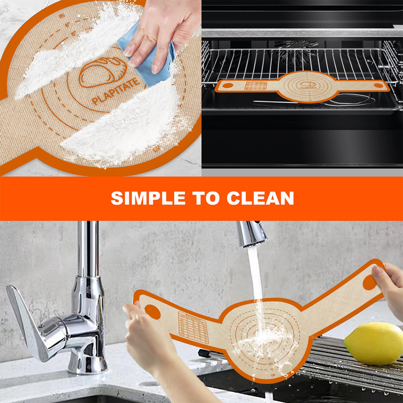 PLAPITATE Forro de silicona para horno holandés, antiadherente y fácil de limpiar, reutilizable, ovalada y redonda, con asas largas, fácil de transferir pan de masa madre, juego de 2 naranjas