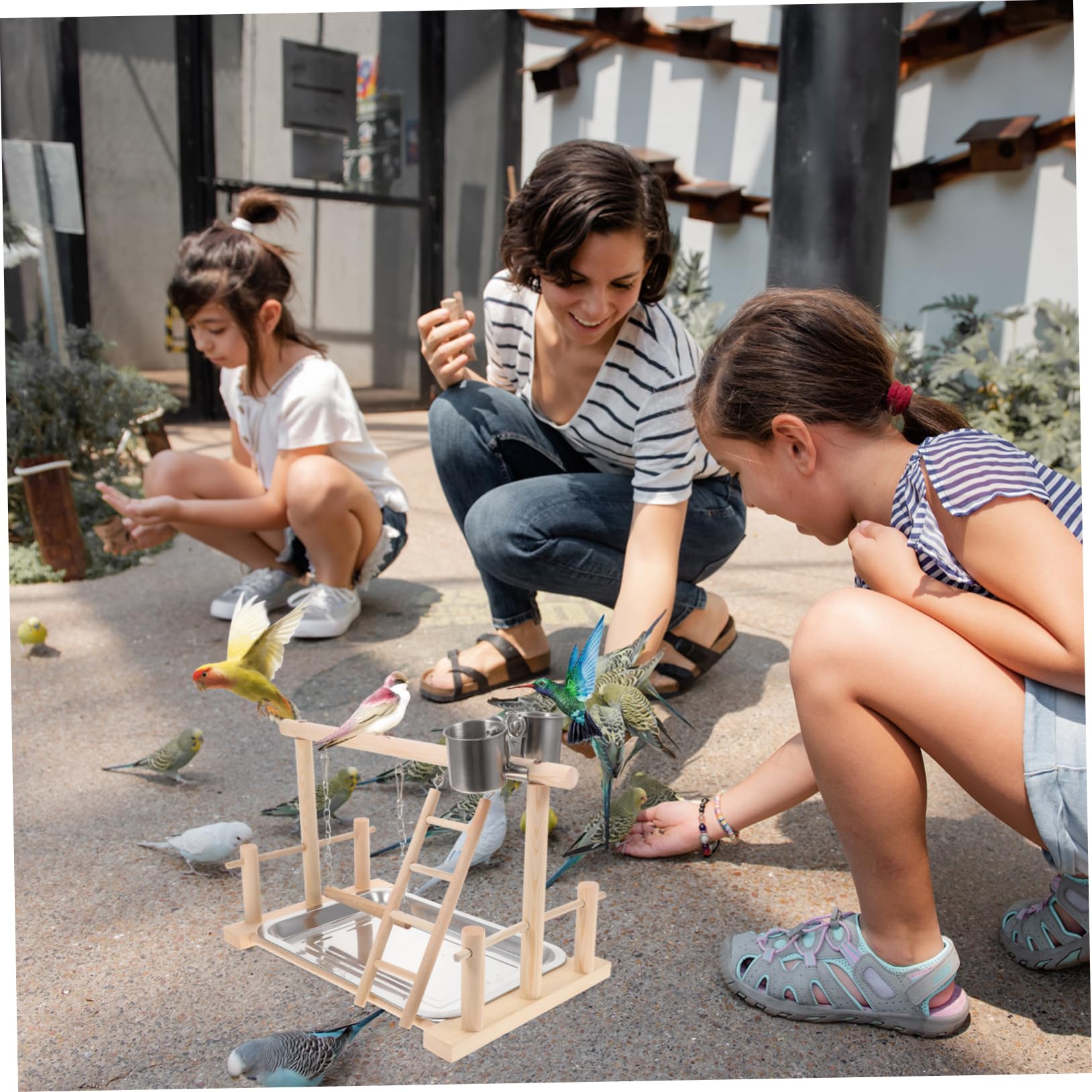 TOYANDONA Supporto Gioco per Pappagalli in Legno, Addestramento | Beige, per Uccelli Domestici, da Tavolo, Sicuro da Mordere, Struttura Singola