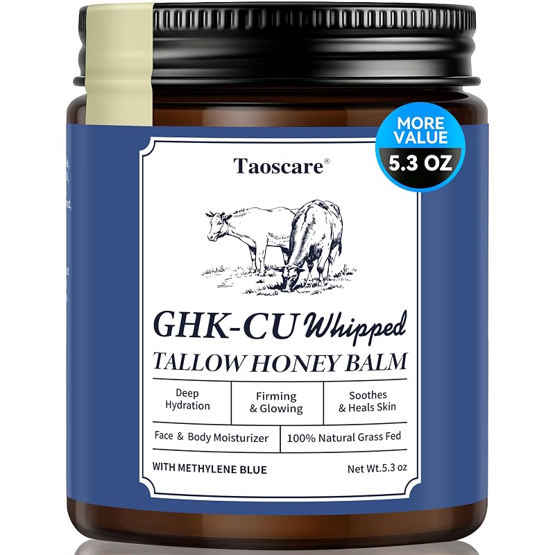 Taoscare Bálsamo hidratante facial e corporal com sebo bovino batido, peptídeo de cobre GHK-Cu, azul de metileno, mel de Manuka e vitamina E, 150 mL