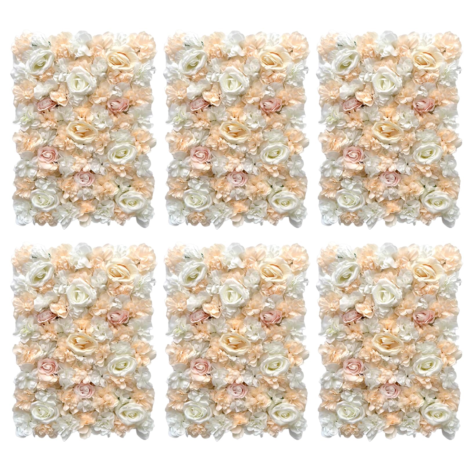 Photo 1 of Flower Wall Panel Artificial Flower Wall Backdrop,Indoor/Outdoor Decorative Flower Panels,Photographic Decorative Panels,Suitable for Wedding Event Celebration White & Champagne Faux Roses, 6PCS White & Champagne Faux Roses 6PCS