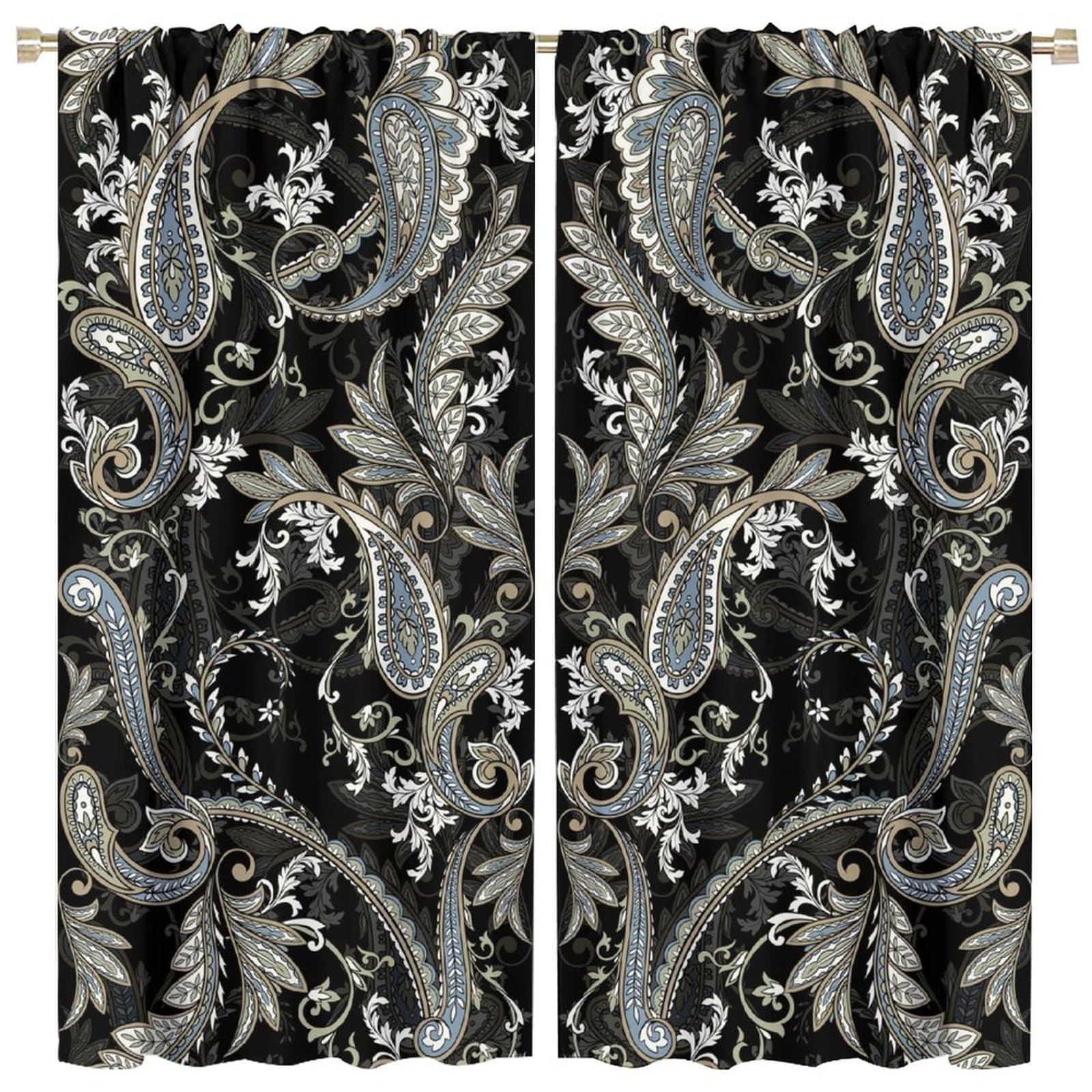 BenYaSong Paisley Flower Blackout Window Curtains,Classic Paisley Ornamental Ethnic Paisley Style Print for Living Girl Room Bedroom Window Curtain Drapes 2 Panels 52x96in