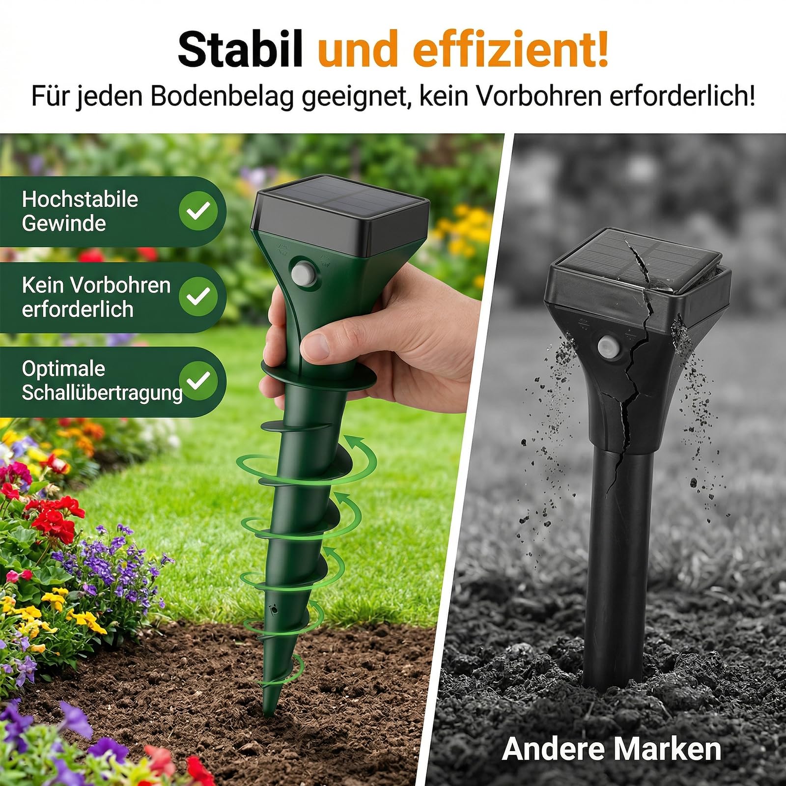 Confezione da 4 repellenti per talpe, vincitore del test, repellente solare per talpe, a ultrasuoni, per esterni, giardino, prato, impermeabile e silenzioso