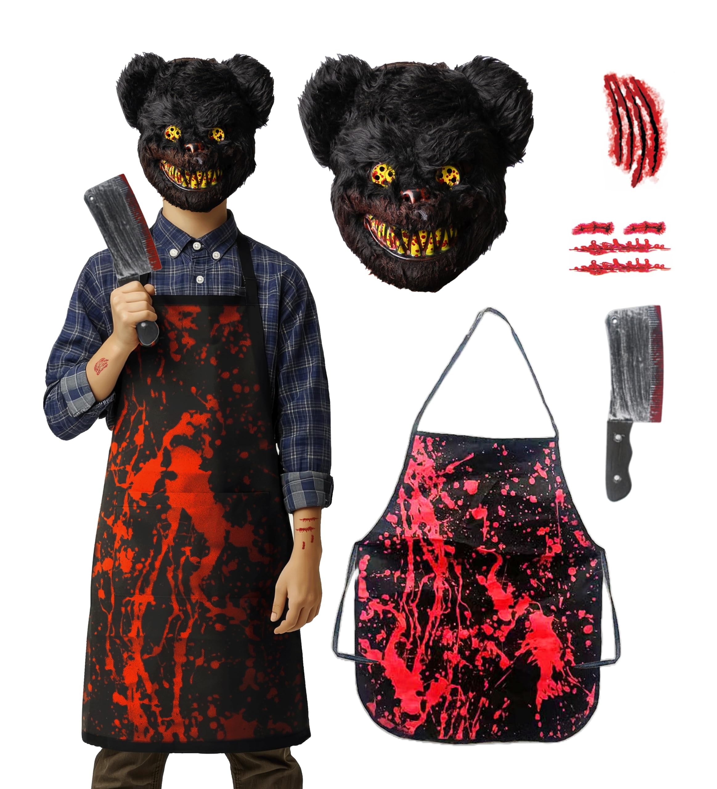 5 pcs Killer Bear Halloween Costumes For Boys - 5-12 Boys One Size Fits All - 2025 Trending Fancy Dress - UK Based Brand