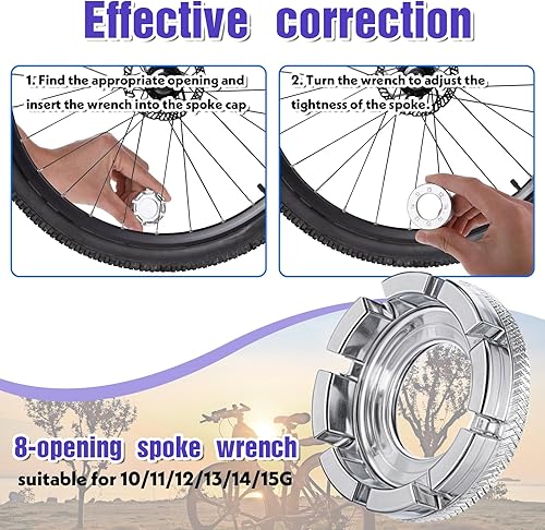 Miniatura 5 de 7 llaves de radios de bicicleta, kit de herramientas de radios de bicicleta de acero, herramienta correcta de llanta de bicicleta portátil con