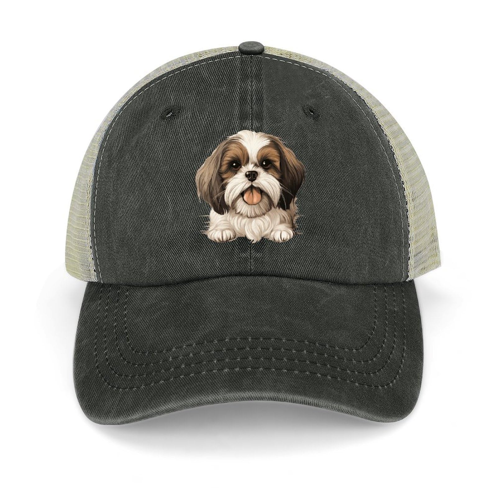 Yelolyio Unisex Black Shih Tzu Mesh-Back Cap Puppy Doggy Baseball Cap Adjustable Denim Hats Adjustable Plain Baseball Hat For Men And Women Outdoor Sports