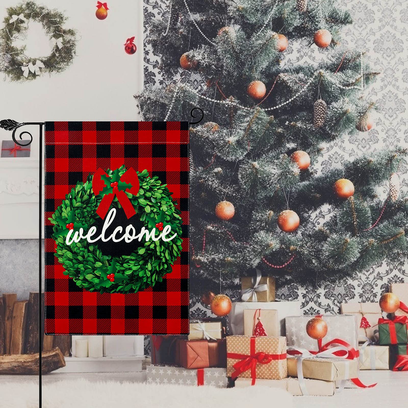 Exterior Bandera Jardín Navidad - Reno Y Copo De Nieve 30.5x45.7 Cm | Decoración Exterior Invierno Doble Cara Bandera Renos Invierno