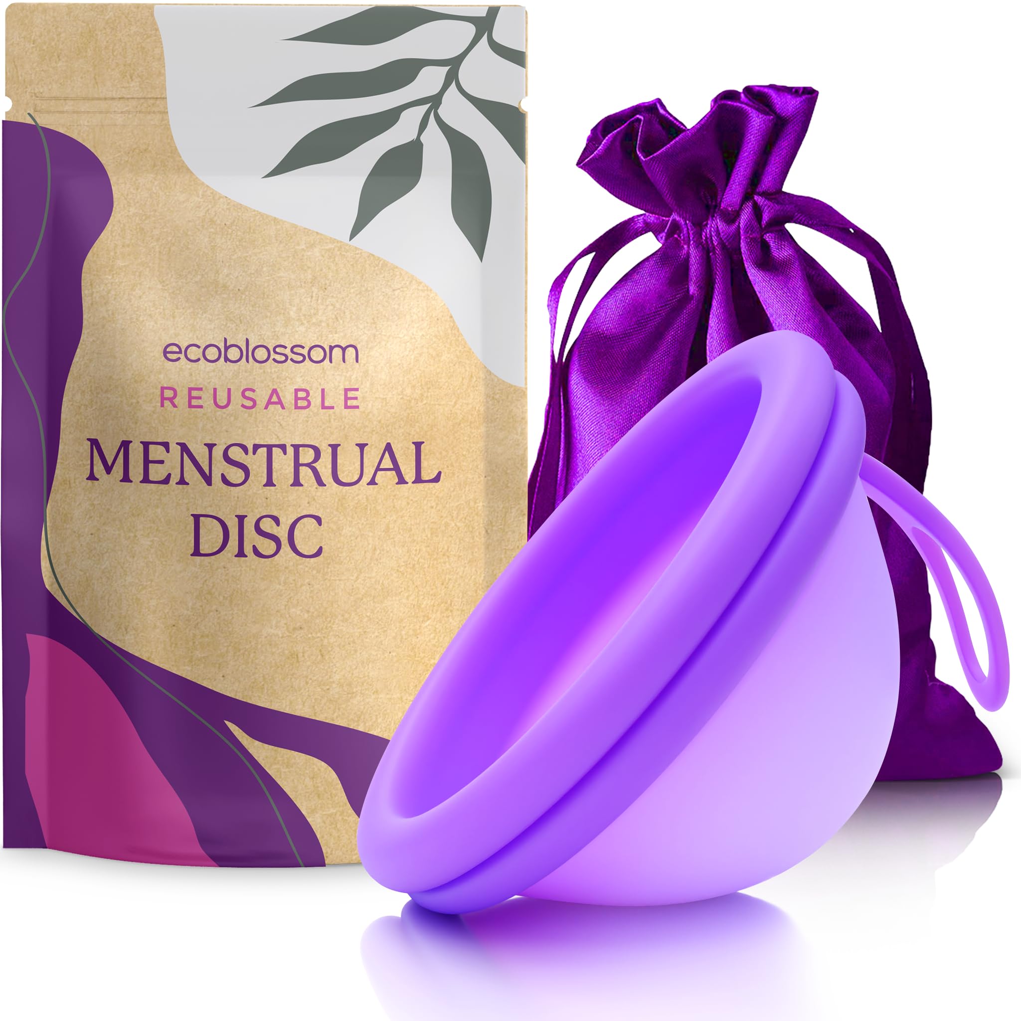 Ecoblossom Reusable Menstrual Disc - Menstrual Cup - Soft Period Disc for Women Designed with Flexible, Medical-Grade Silicone Period Cup (Small, Violet)