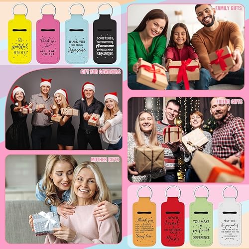 Miniatura 8 de Ecation 72 soportes para lápiz labial a granel con texto en inglés "Thank you", llavero inspirador para brillo de labios, bolsa de agradecimiento