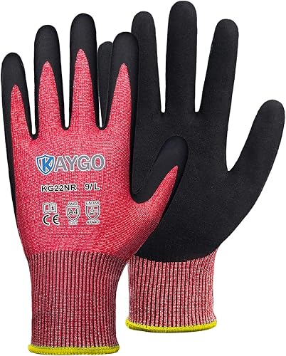 KAYGO Guantes resistentes a los cortes con revestimiento de nitrilo con microacabado, nivel de corte ANSI A4, KG22NB, guantes de trabajo de