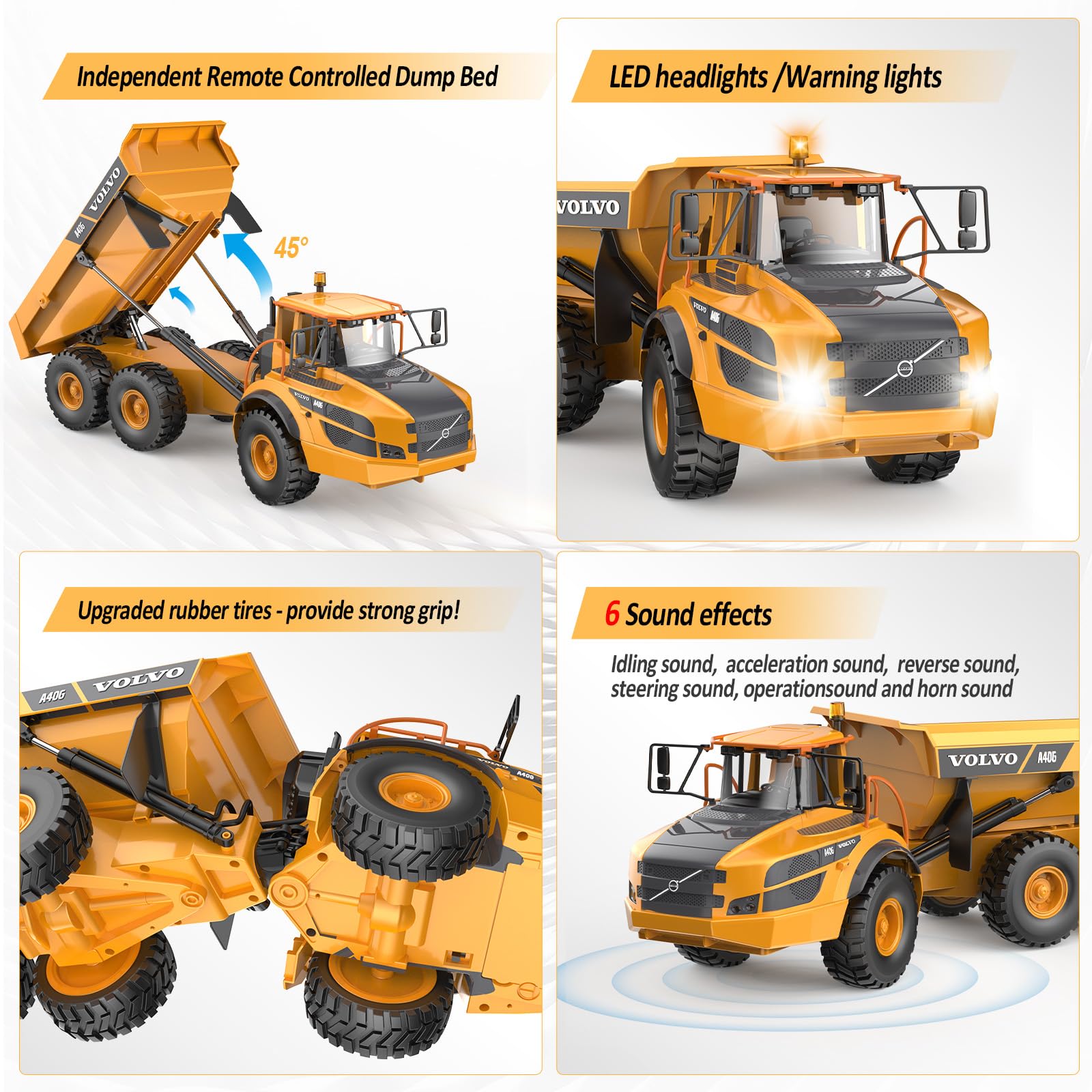 Amazon.com: DOUBLE E 1:20 Scale Volvo A40G RC Dump Truck Toy Model