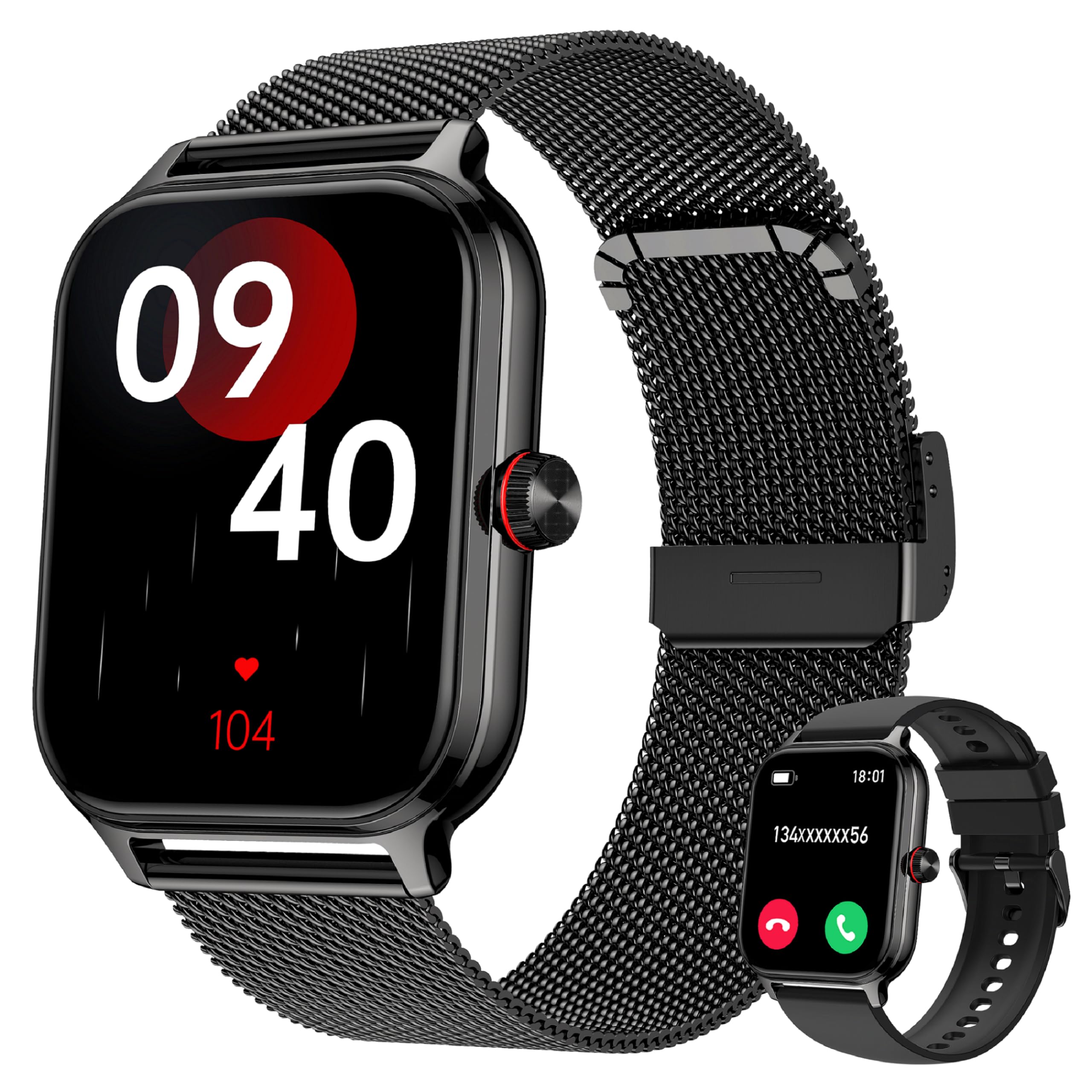 LODIMEKE Smartwatch Uomo Donna Chiamate Pressione Sanguigna Frequenza Cardiaca Sonno, 1.96'' AI Orologio 100+ modalità Sportive, IP67 Impermeabile Contapassi Sveglia Calcolatrice iOS Android