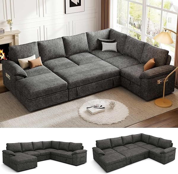 Modular Sectional Sofa 110.6" U-Shaped Modern Comfy Cloud Couch, 5-Seat Chenille Deep Seat Sofa with Throw Pillow & Movable Ottoman for Living Room - 1