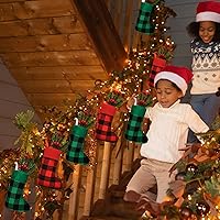 Vista 5 de Skylety 24 piezas medias pequeñas de Navidad a granel de 7 pulgadas, mini calcetines de Navidad a cuadros de búfalo rojos, verdes y negros, puño