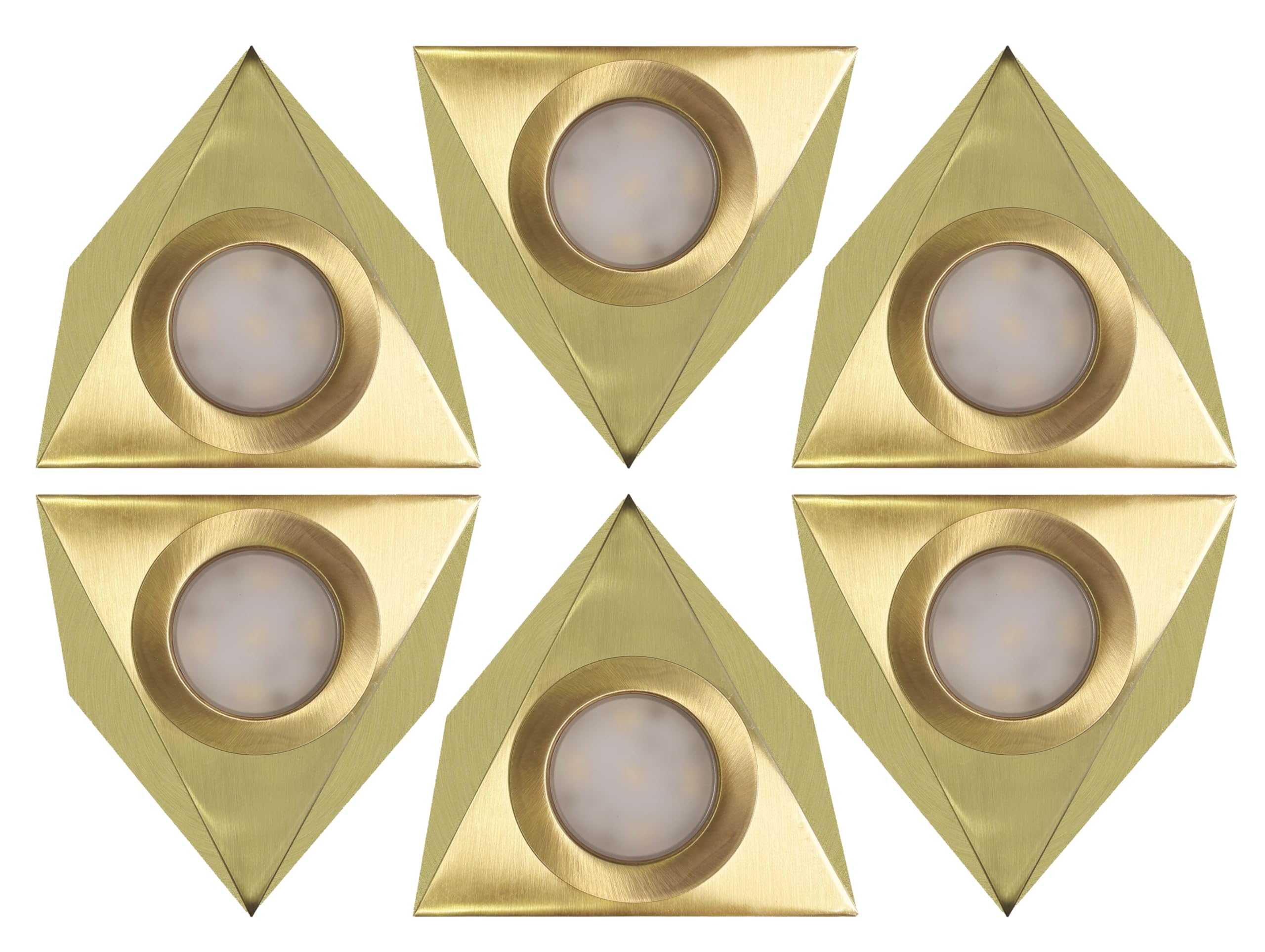 Bright Source Brushed Gold Led Triangular Pyramid Cabinet Cupboard Unit Shelf Light, 2.5W, 220Lm, 3Cct Switchable 3000K 4000K 6000K - Pack Of 6