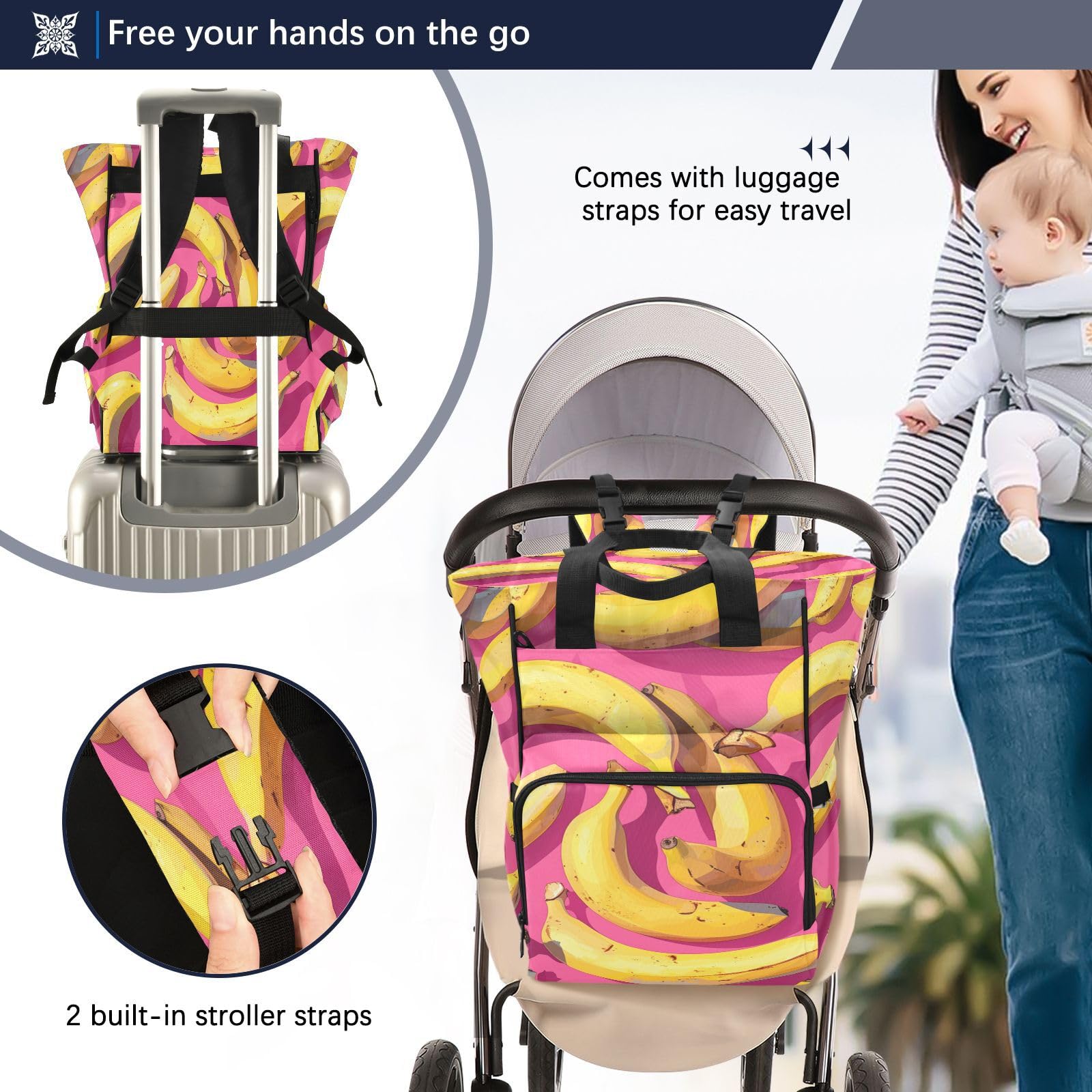 PláTanos Lindos De La Fruta Bolsa de Pañales Mochila de Viaje Gran Capacidad Bolsas para Mamá Papá Mujeres Niñas