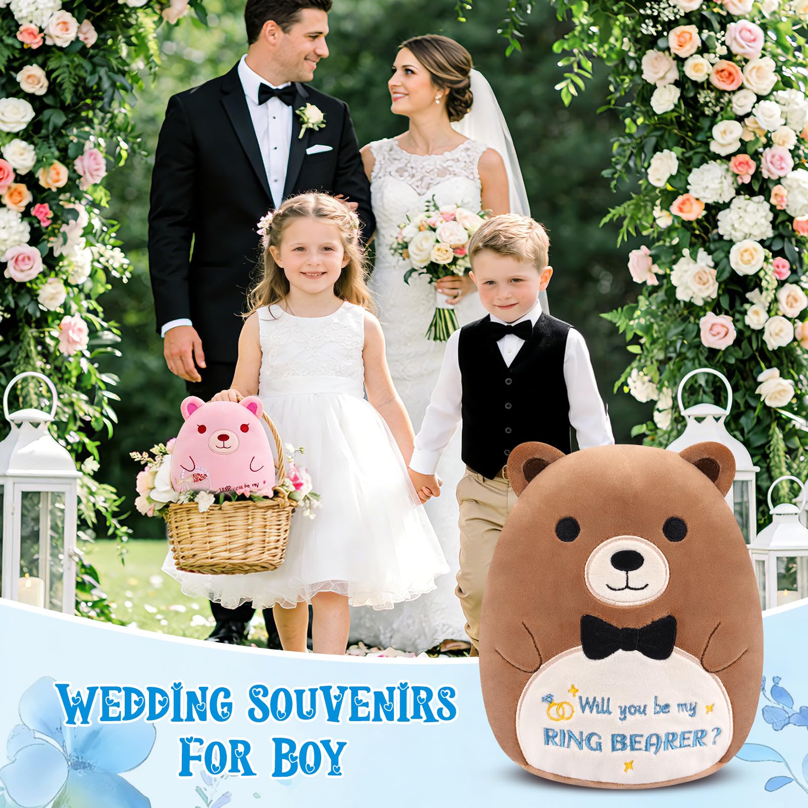 Teddy Bear Stuffed Animal - Will You Be My Ring Bearer,Cute Brown Ring Bearer Bear Plush Toy for Boy, Ring Bearer Proposal Gifts from Bride Groom for Wedding Proposal Anniversary Party