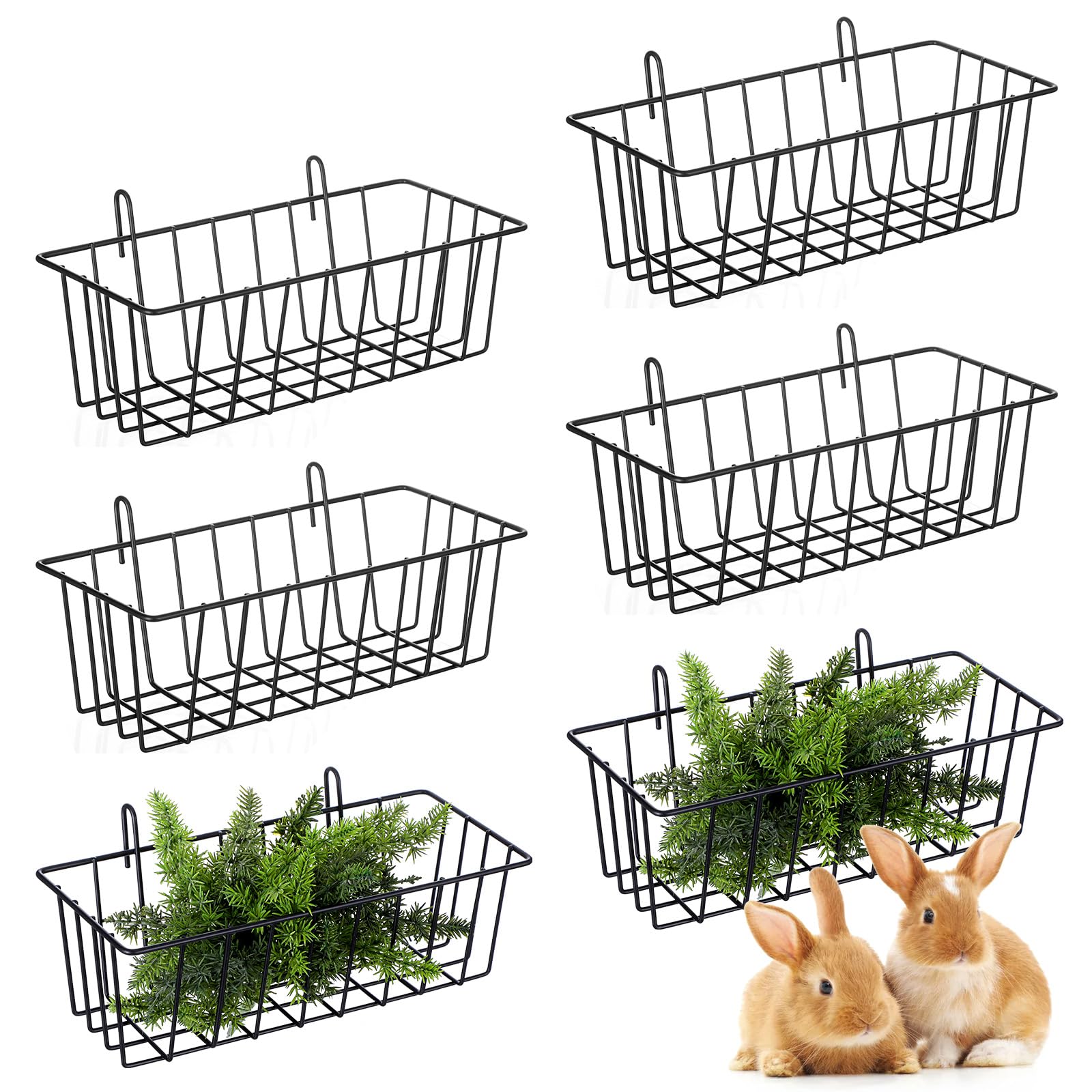 6 Pcs Rabbit Hay Feeder,Bunny Hay Feeder Rack with Metal Frame for Guinea Pig Chinchilla,Large Heavy-Duty Hays Holder Feeders for Rabbits Guinea Pigs, Small Animal Cage Accessories