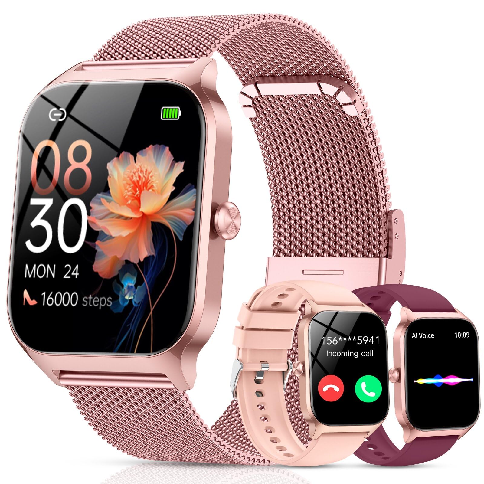 CASCHO Smartwatch Donna, 1.85'' Orologio Smartwatch con Effettua/Risposta Chiamate, 120+ Sportive Smart Watch con Contapassi/Sonno, Fitness Tracker per iOS Android - Elegante oro rosa