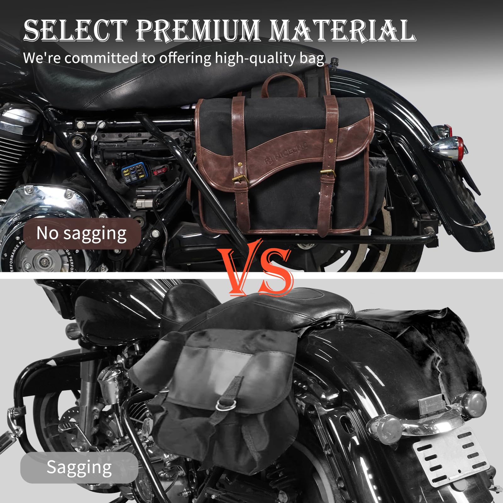 NICECNC Alforjas de sillín de Motocicleta Vintage en Lona Encerada al óleo, alforjas de Moto compatibles con Harley Adventure Street Glide (Negro)