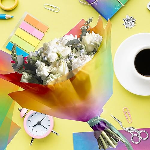 Miniatura 5 de 50 hojas de papel de seda degradado arcoíris, papel de regalo de 14 x 20 pulgadas a granel para ramo de flores, papeles de embalaje de dulces,