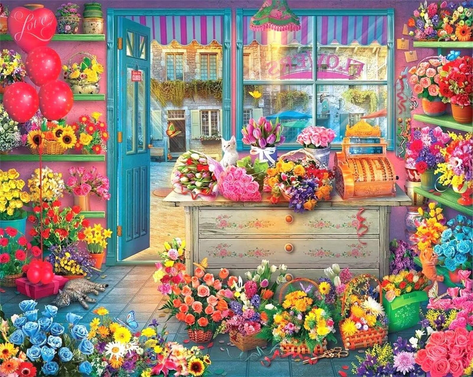 Puzzle 1500 elementów, piękny kwiaciarnia puzzle dla dorosłych, puzzle sztuka dla dorosłych, gry relaksacyjne i inteligencja, puzzle do gry rodzinnej prezent