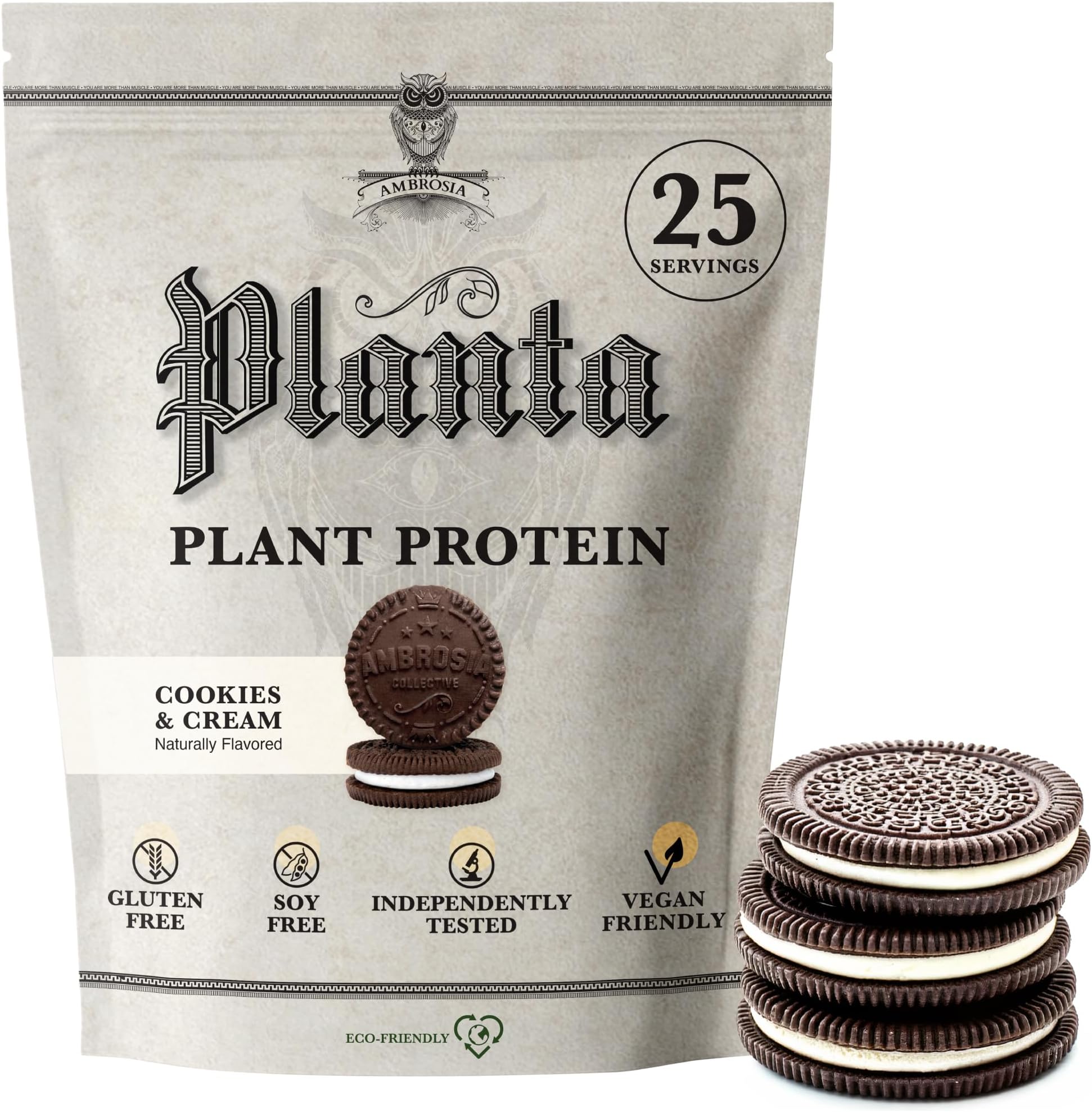Ambrosia Plant Based Protein Powder 20g | Clean Vegan Pea Protein Powder | Gluten & Dairy Free, Keto Friendly, No Added Sugar | 25 Servings | Cookies & Cream