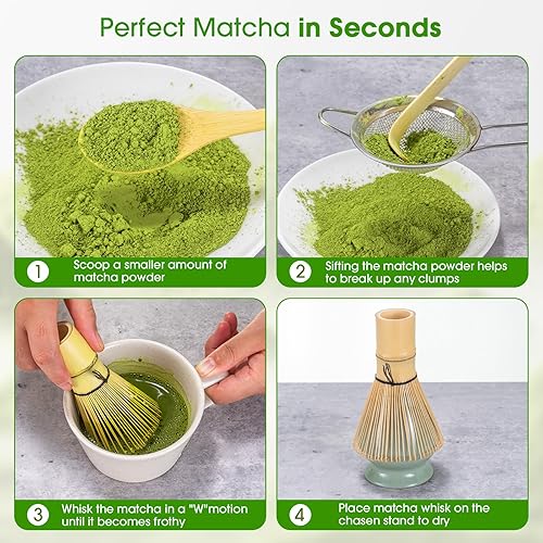 Miniatura 4 de Juego de 5 batidores de matcha, kit de batidores de matcha de bambú con soporte verde, accesorios de ceremonia de matcha japonesa, cuchara, batidor,