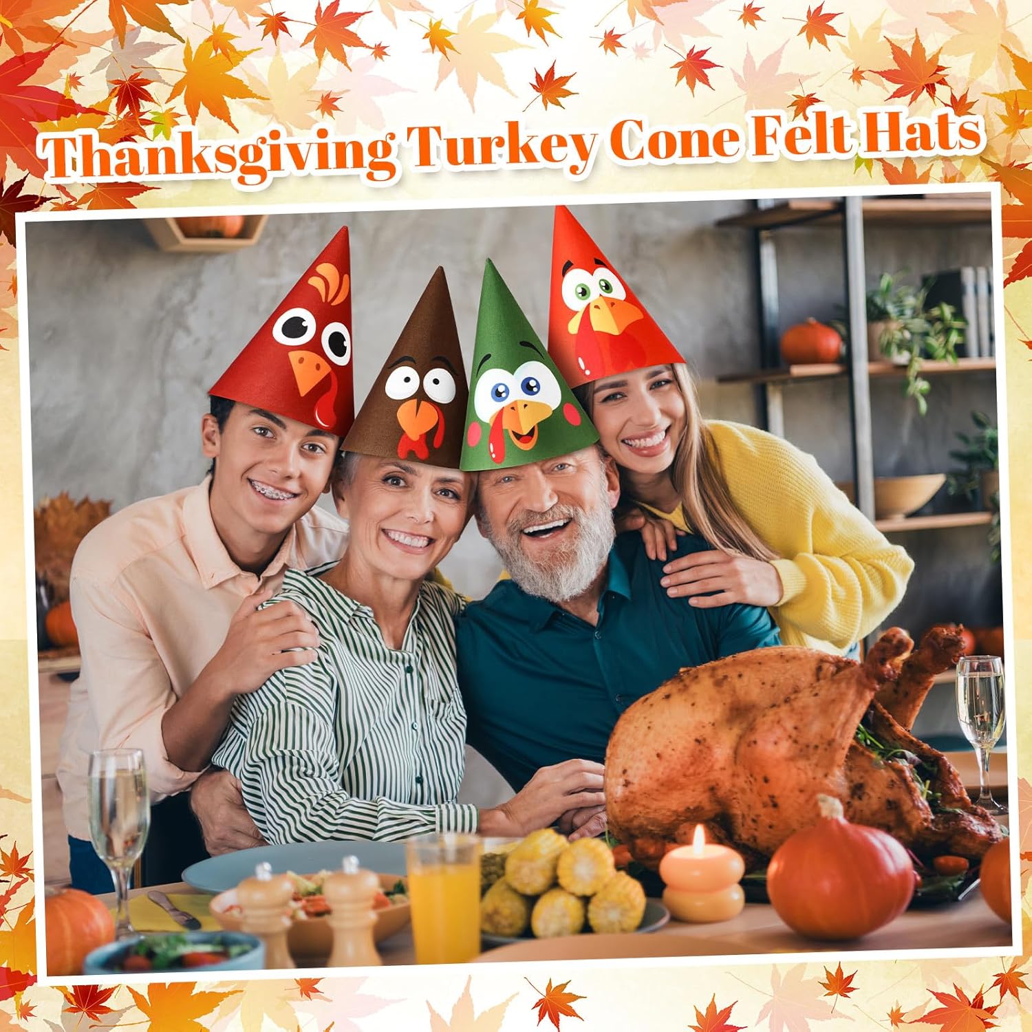 12 Pcs Thanksgiving Cone Felt Hats Turkey Felt Hat for Adults Teens Men Women Thanksgiving Halloween Party Favor Supplies Dress Up Costume Cosplay