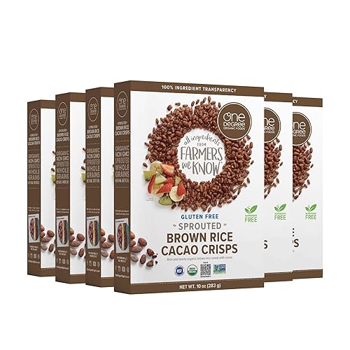 One Degree Organic Foods Patatas fritas de cacao de arroz integral germinado, orgánico USDA, cereales de chocolate sin gluten sin OMG, 10 onzas,