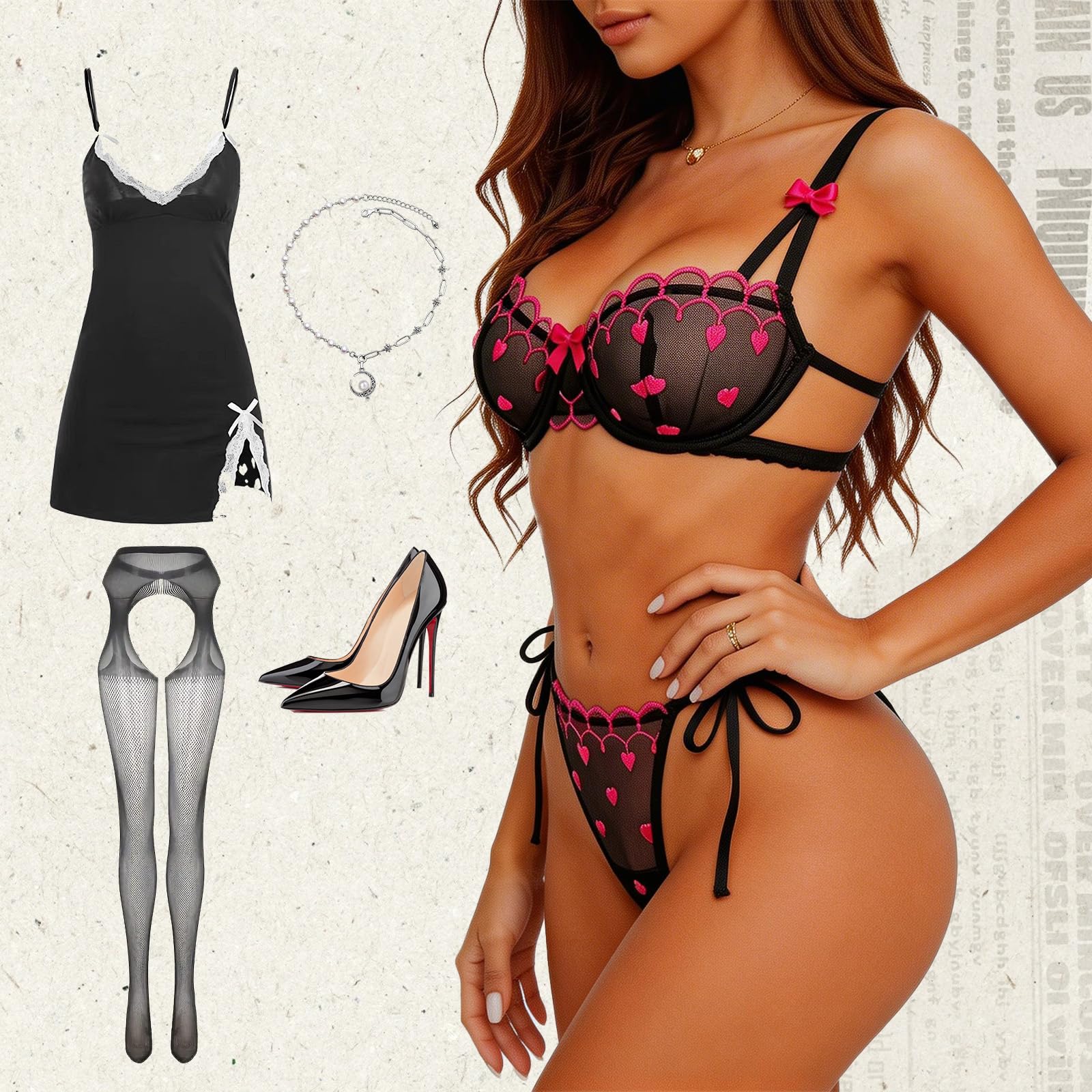 Lingerie Sexy pour Femme avec Soutien-Gorge Transparent et Culotte pour Femme Lingerie Sexy avec Bretelles réglables