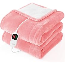 Homemate Electric Heated Blanket Twin - 62"x84" Heating Bed Blankets Throw with 10 Heating Levels 8 Hours Auto Off Fast Heating Over-Heated Protection Ultra Soft Warm Flannel ETL Certified Pink