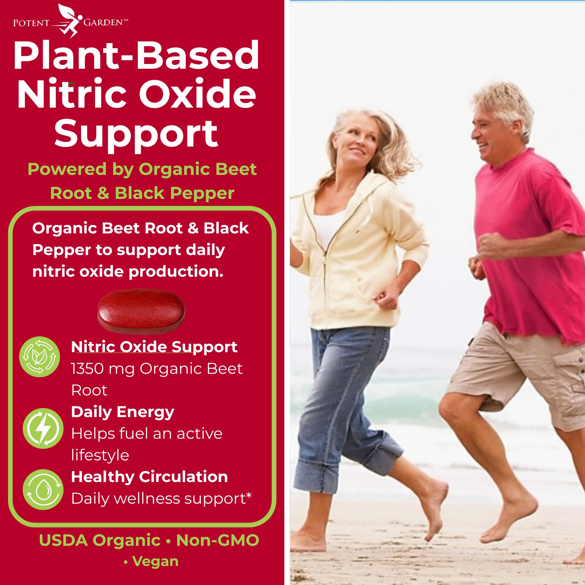 Potent Garden Organic Beet Root Tablets 1350 mg with Black Pepper – Nitric Oxide Support Supplement for Circulation & Energy – Vegan, Non-GMO Beetroot Capsules Alternative – 120 Tablets — Amazon image 2