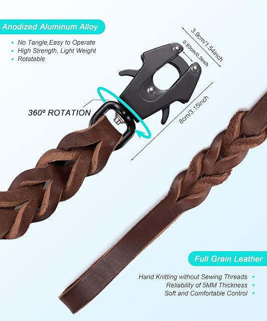 Foto 4 de 6 de GEIT - Correa de cuero para perro de 122/152/183 cm, correas de entrenamiento resistentes, correa trenzada…