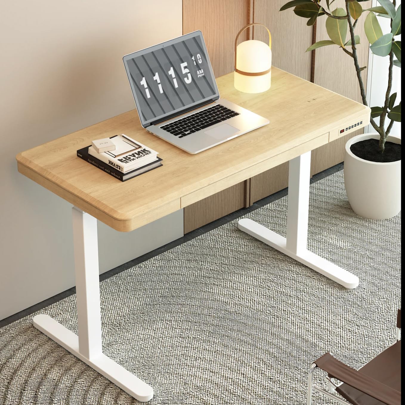 kowo 48" K3101 Electric Height Adjustable Standing Desk with Drawers,Grey Oak/Black (Natural/White)