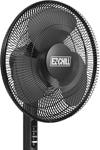 Miniatura 6 de EZ-Chill Ventilador de pedestal oscilante de 16", opciones de 3 velocidades, cabezal oscilante de 90 grados, altura e inclinación ajustables, flujo