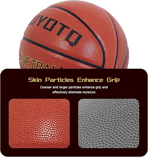Miniatura 8 de KUYOTQ Balón de baloncesto de 295 pulgadas tamaño oficial 7 baloncesto para interiores y exteriores cuero compuesto de primera calidad color marrón