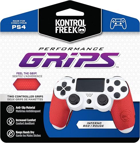 KontrolFreek Original Performance Controller Grips for PlayStation 4, Red