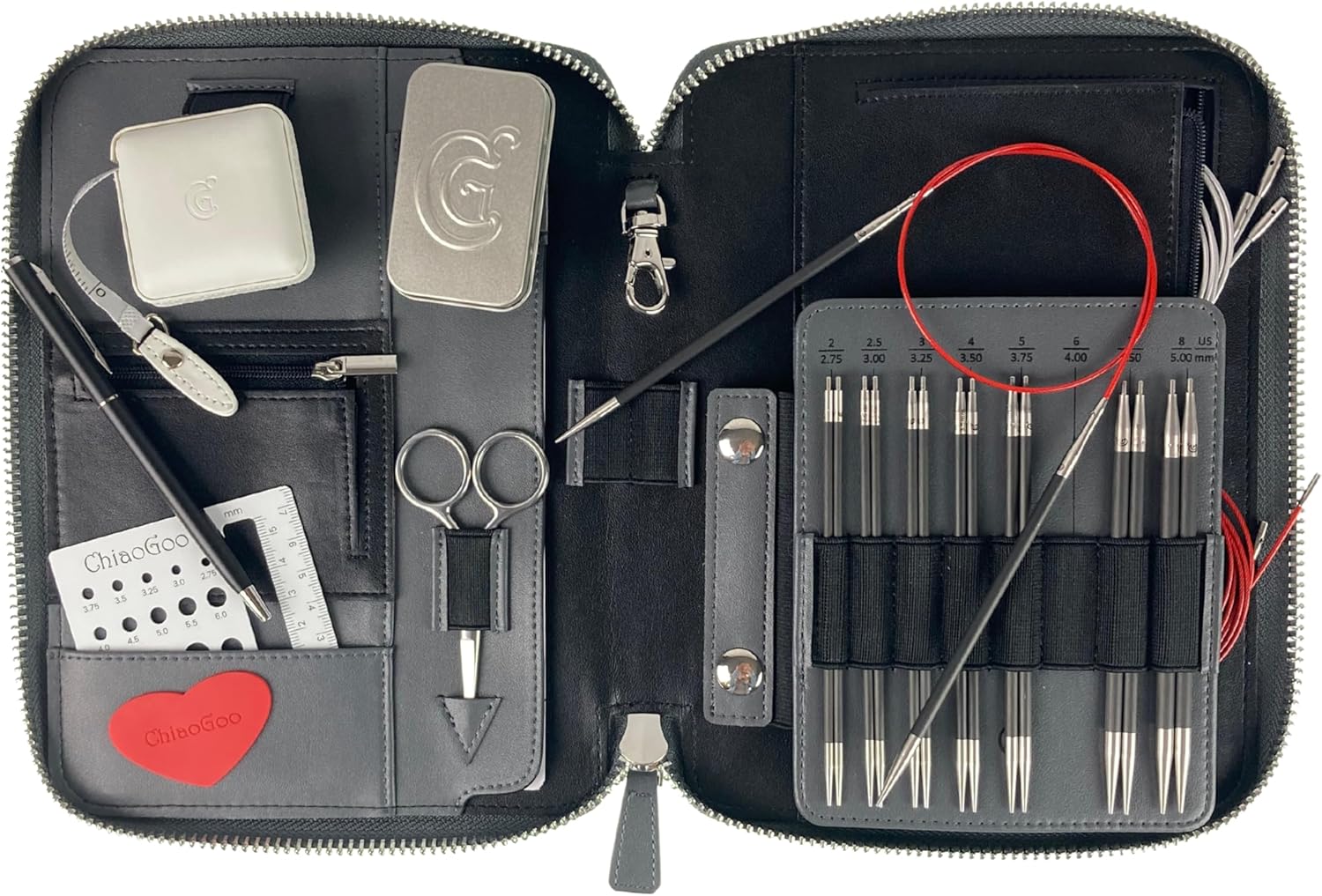 ChiaoGoo Forté SS-Tipped Set, 5-inch (13 cm) [S] [L], US 2-15 (2.75-10 mm)