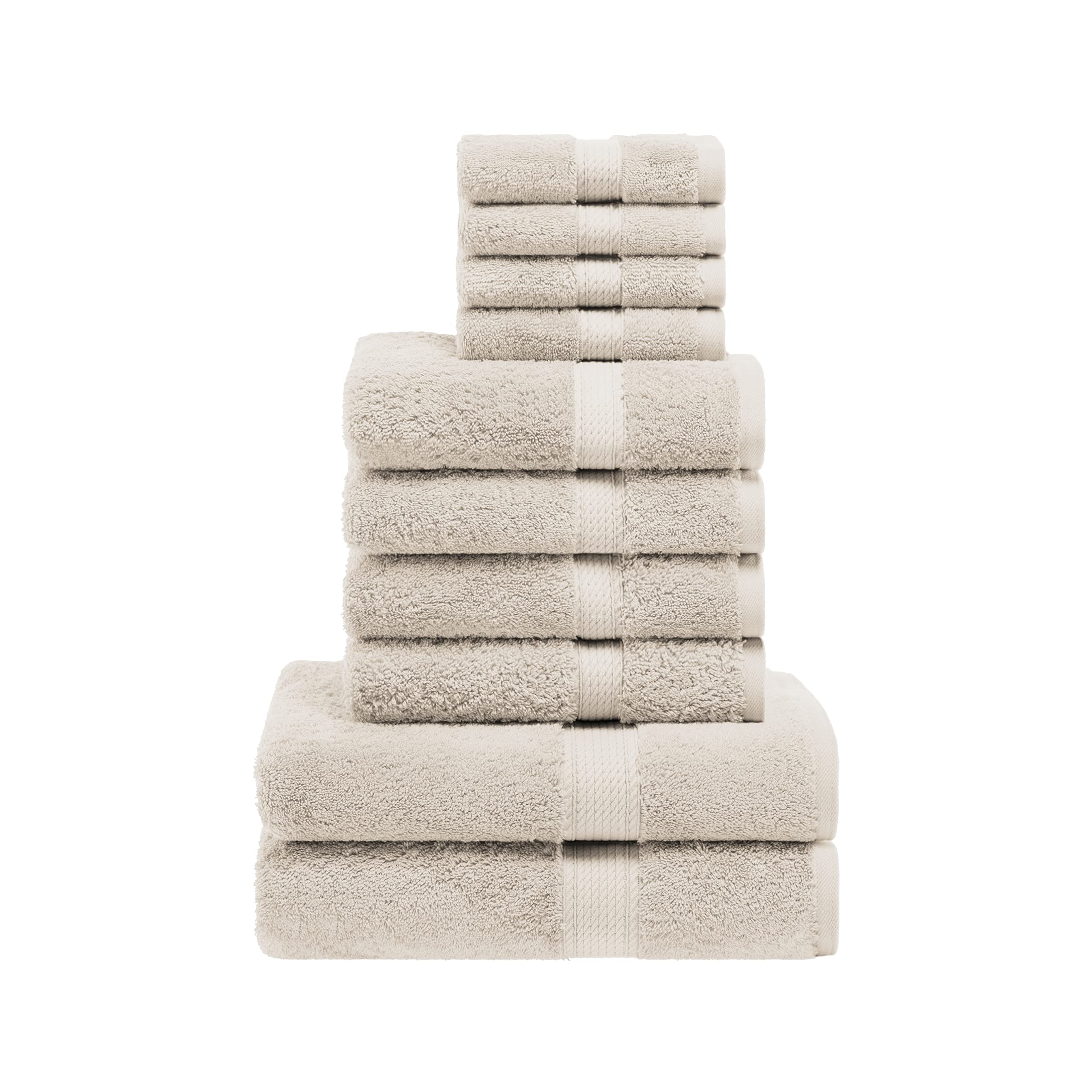 Superior Egyptian Cotton Pile 10 Piece Towel Set, Includes 2 Bath, 4 Hand, 4 Face Towels/Washcloths, Ultra Soft Luxury Towels, Thick Plush Essentials, Guest Bath, Spa, Hotel Bathroom, Stone