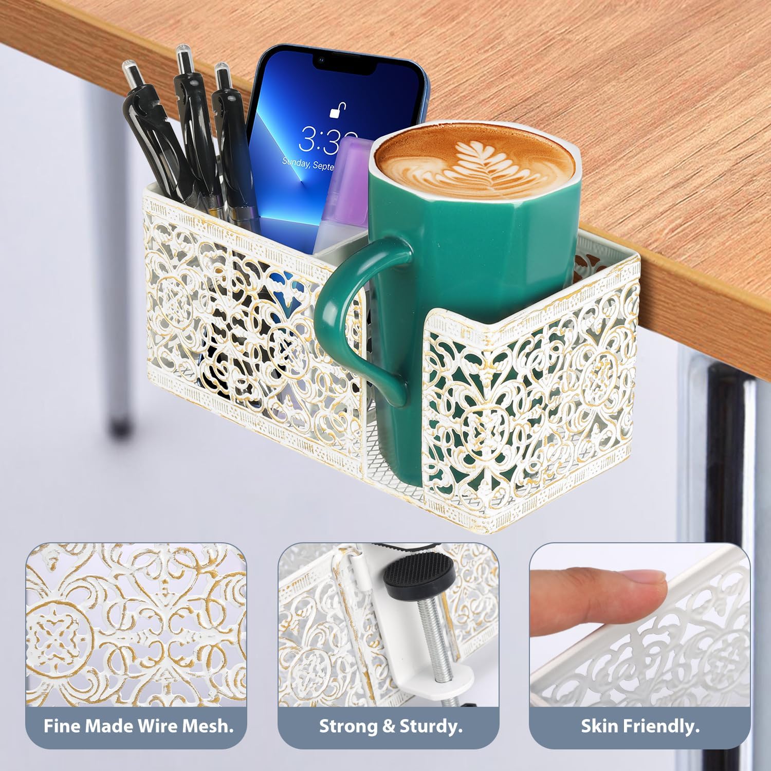 Desk Organizer with Clip, Cup, Pencil, Phone Holders & Beverage Storage for Office, School, Home - Image 4