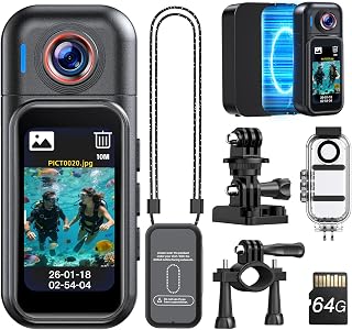 BOBLOV Mini-Körperkamera, wasserdicht, 64 GB, tragbare Kamera mit Smart-Touchscreen, 7 Stunden Aufnahme mit Ladestation, magnetischen Clips, bis zu 90 m wasserdichte Hülle für Vlogging, täglichen