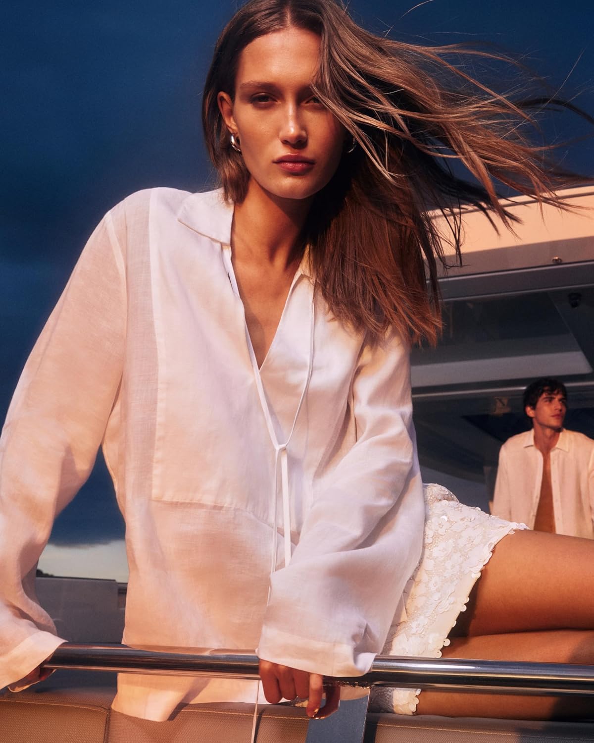 Michael Kors Womens Ramie V-Neck Blouse - Image 3